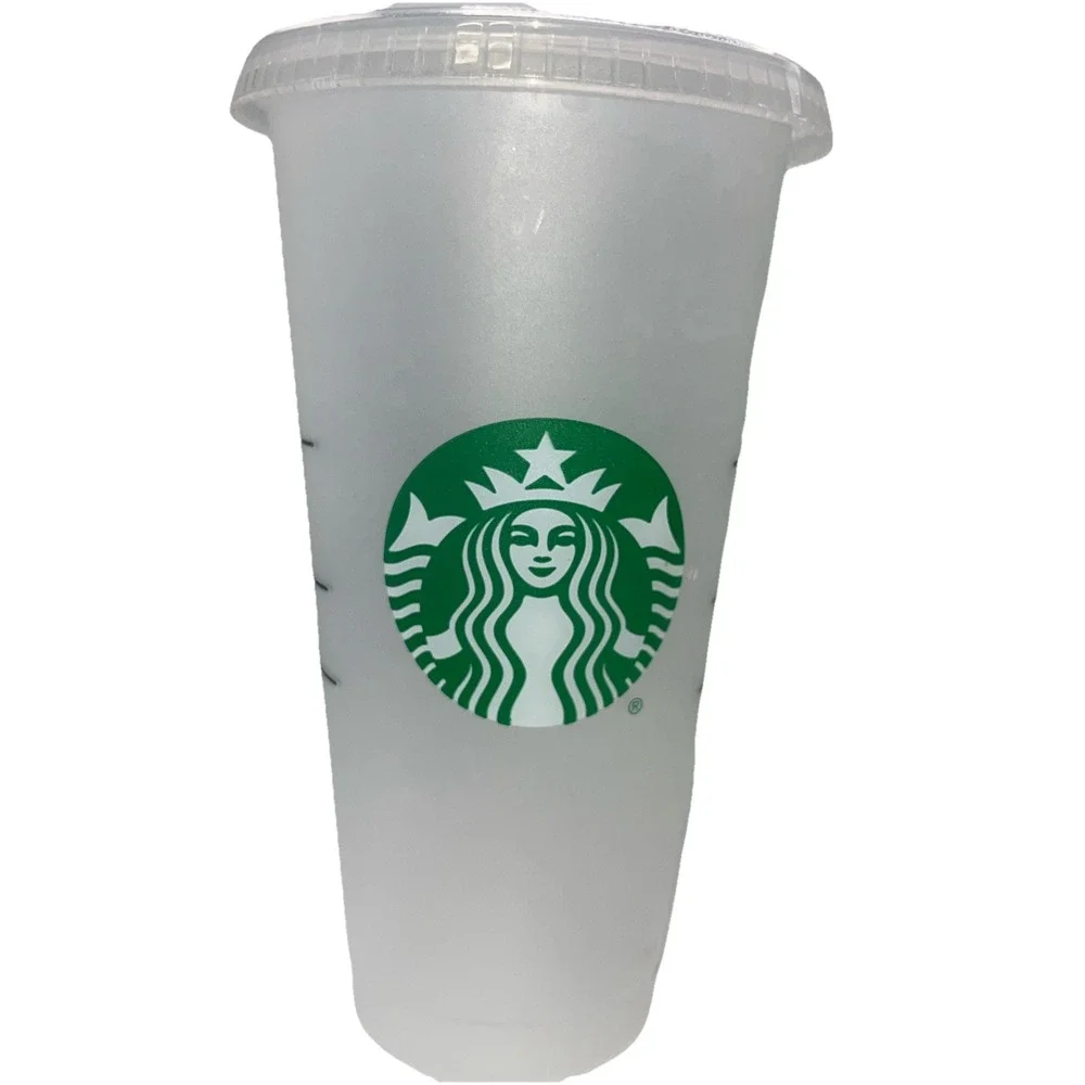 Starbucks‎ (4) Holiday Glitter (3) Clear 24 Ounce Plastic Cups  Set Of 7/8 Lids